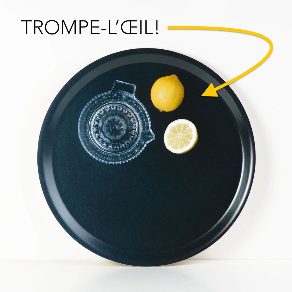 Plateaux - Plateau de service rond en bois - Citrons en trompe-l'œil 38 cm - MONBOPLATO