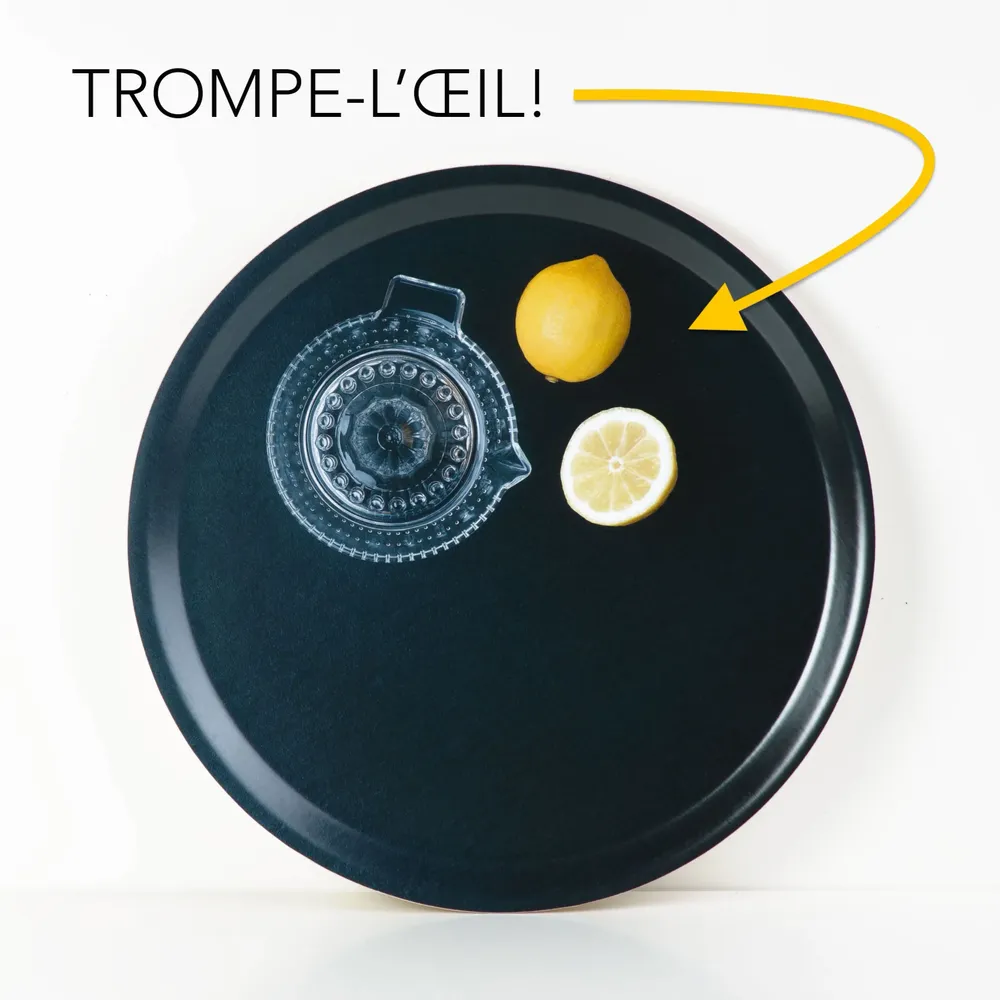Trays - Round wooden serving tray - Trompe-l'oeil lemons 38 cm - MONBOPLATO