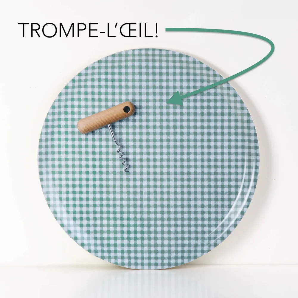 Kitchen utensils - Round wooden serving tray - Trompe l'oeil corkscrew 38 cm - MONBOPLATO