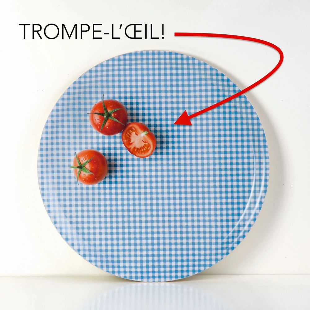 Plateaux - Plateau de service rond en bois - Tomates en trompe-l'œil 38 cm - MONBOPLATO
