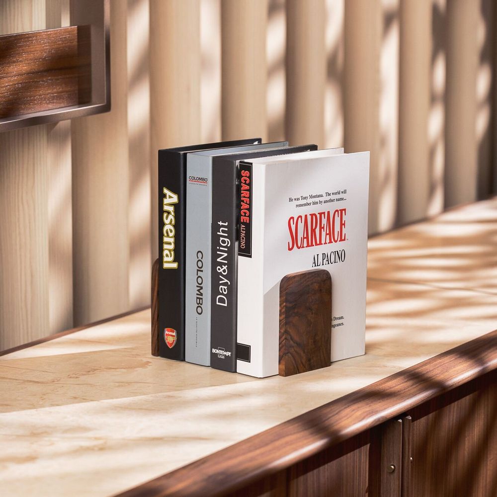 Range-tout - TILISMA Butoir de livre en bois de noyer pour étagères - TILISMA