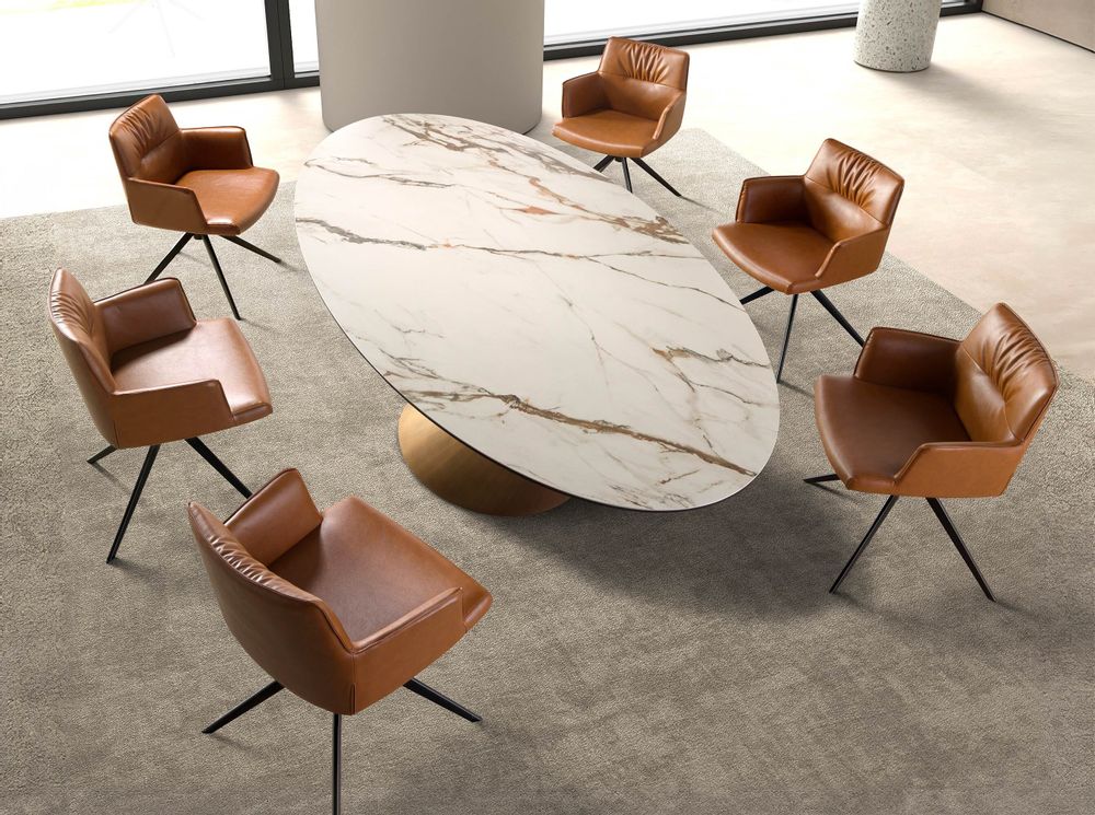 Chairs - Cognac brown leatherette swivel chair - ANGEL CERDÁ