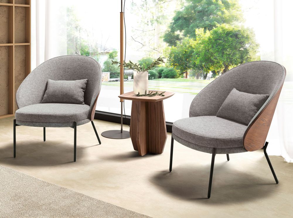 Fauteuils - Fauteuil en tissu gris et noyer - ANGEL CERDÁ