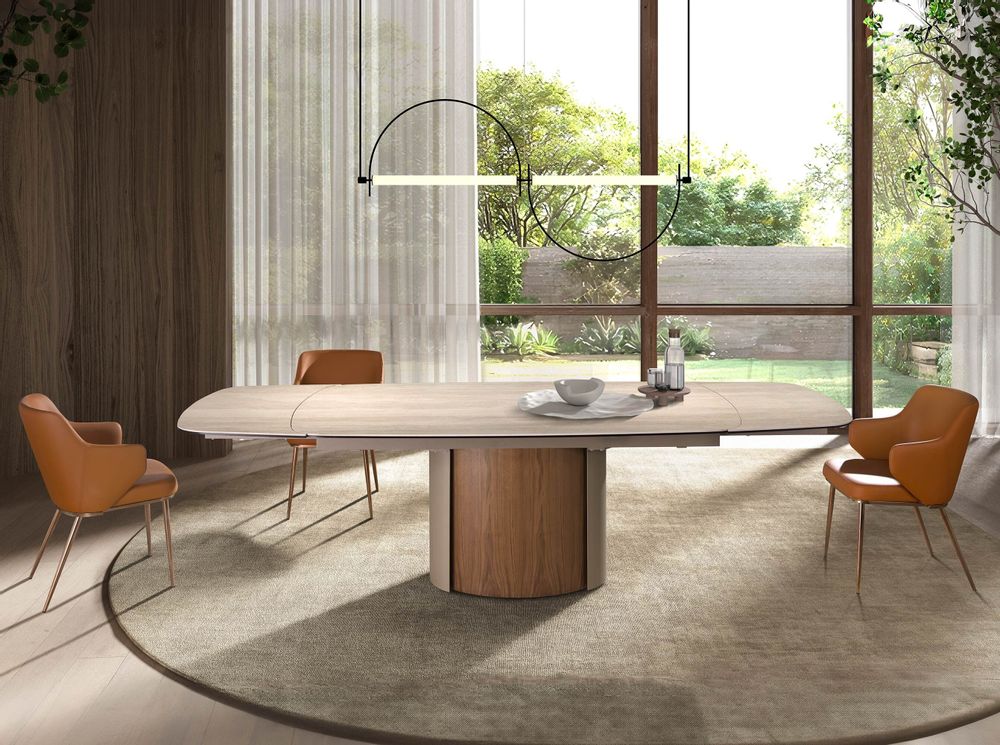 Dining Tables - Rectangular extending dining table in porcelain marble, metallic sand - ANGEL CERDÁ