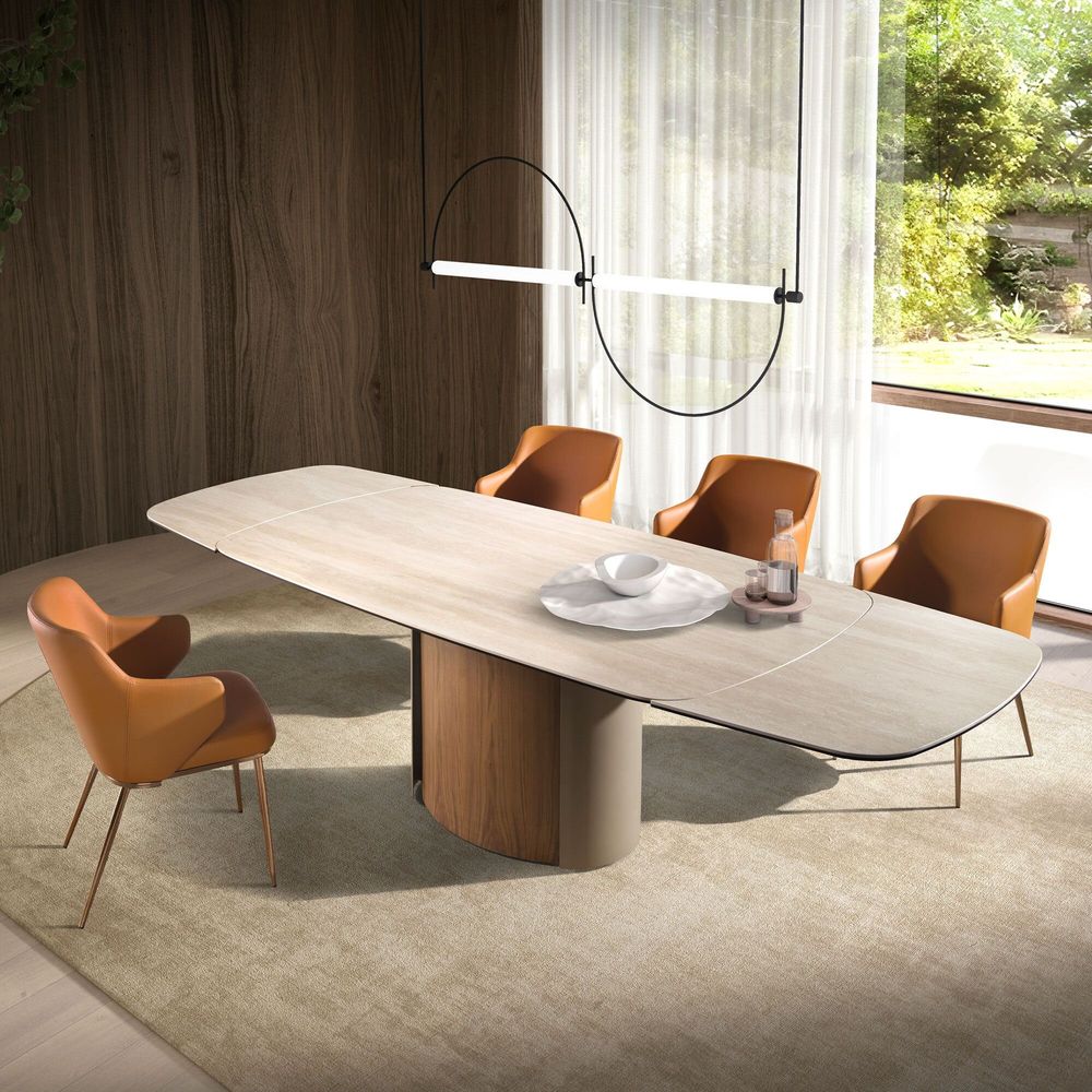 Dining Tables - Rectangular extending dining table in porcelain marble, metallic sand - ANGEL CERDÁ
