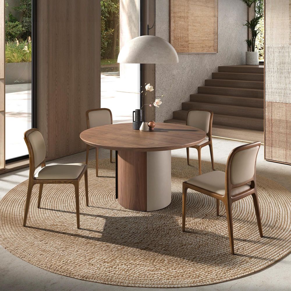 Dining Tables - Round dining table walnut and metallic sand steel - ANGEL CERDÁ
