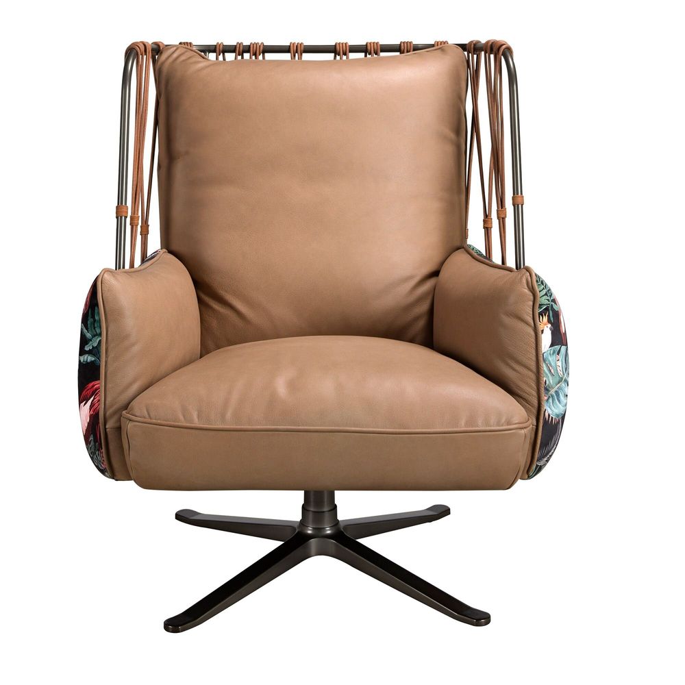 Fauteuils - Fauteuil pivotant en cuir et tissu marron imprimé - ANGEL CERDÁ