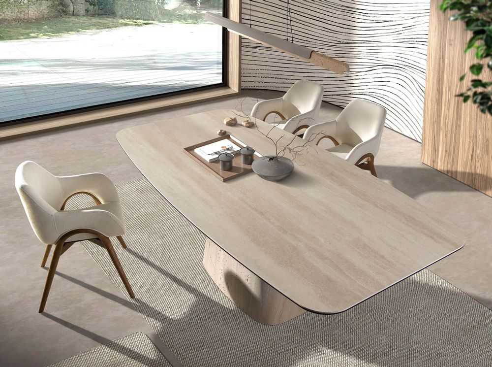 Dining Tables - Oval barrel dining table in porcelain marble - ANGEL CERDÁ