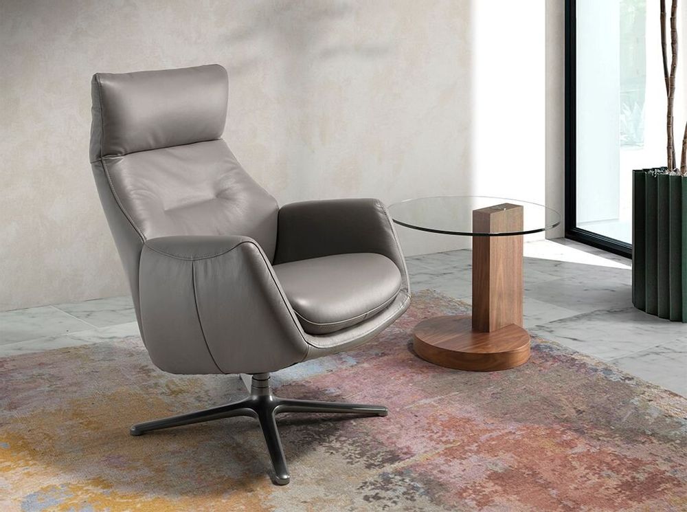Armchairs - Reclining swivel armchair upholstered in grey leather and darkened steel - ANGEL CERDÁ