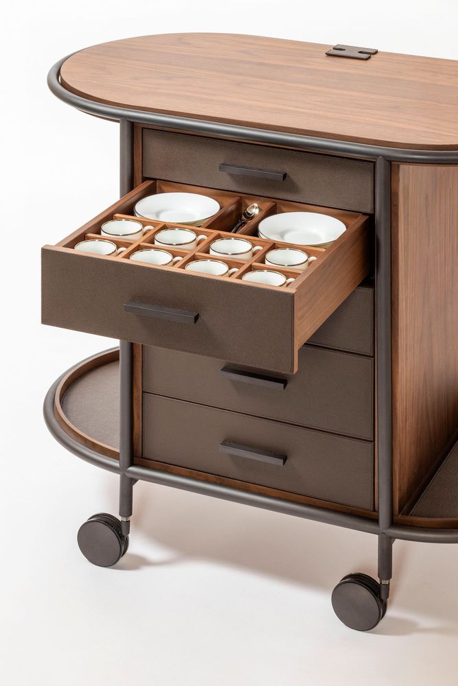 Restaurant trolleys - ARCADE WOOD COFFEE AND TEA CART OVAL - GIOBAGNARA