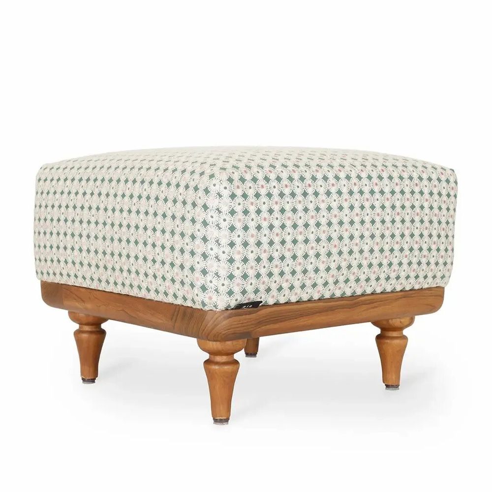 Ottomans - Pakhi - Square Size Pouffe with Green, White Embroidery Fabric - ALANKARAM