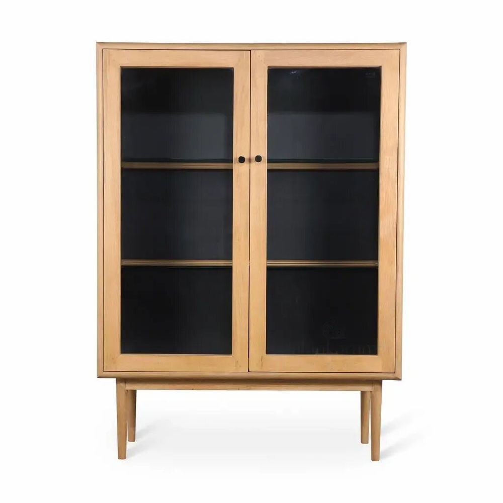 Bibliothèques - Meuble de rangement en bois massif avec vitre Cisty - ALANKARAM
