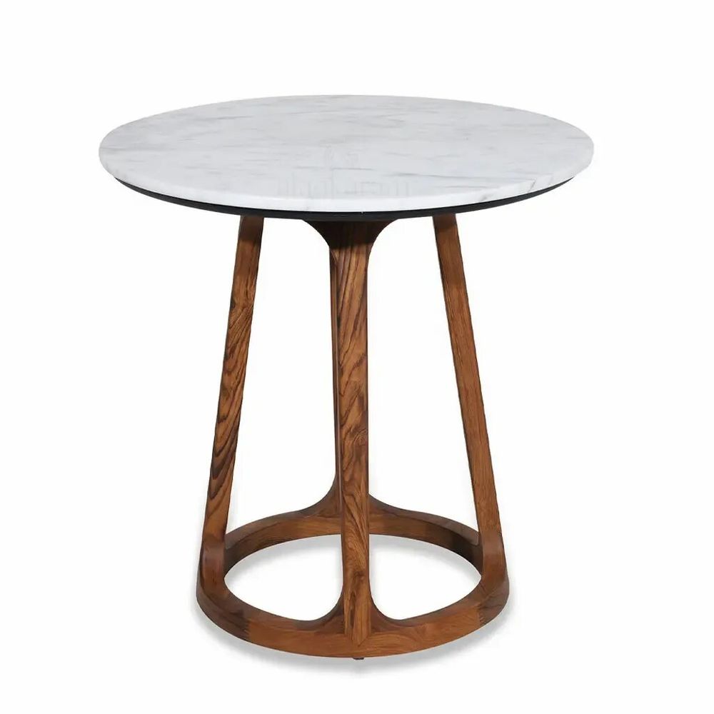 Other tables - Kruhy - Teakwood Cafe Table with Stone Top - ALANKARAM