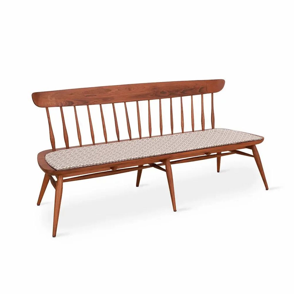 Benches - Buyuk Teakwood Bench with Off white Fabric - ALANKARAM