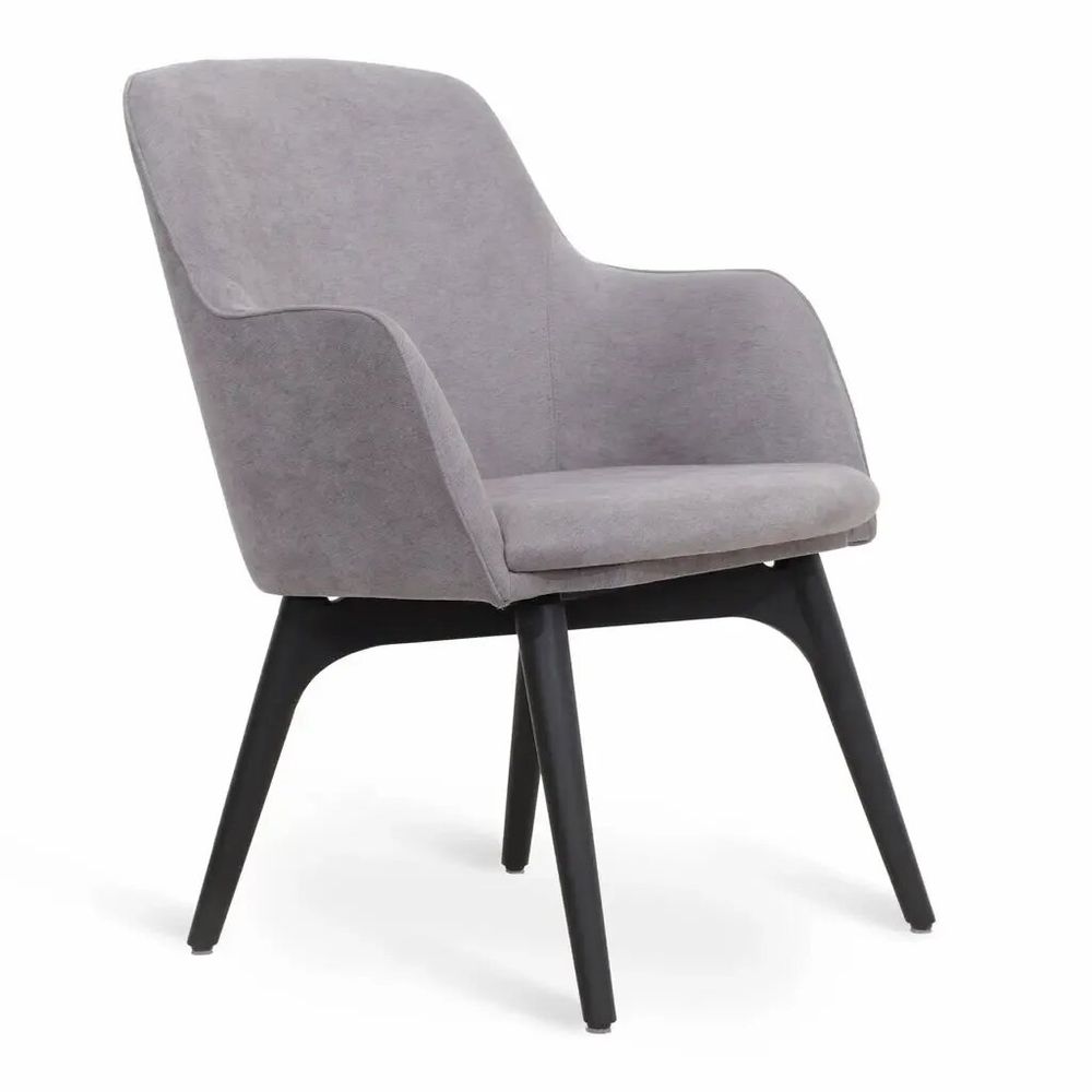 Chaises - Dolt - Chaise de salle à manger en bois massif avec tissu gris - ALANKARAM