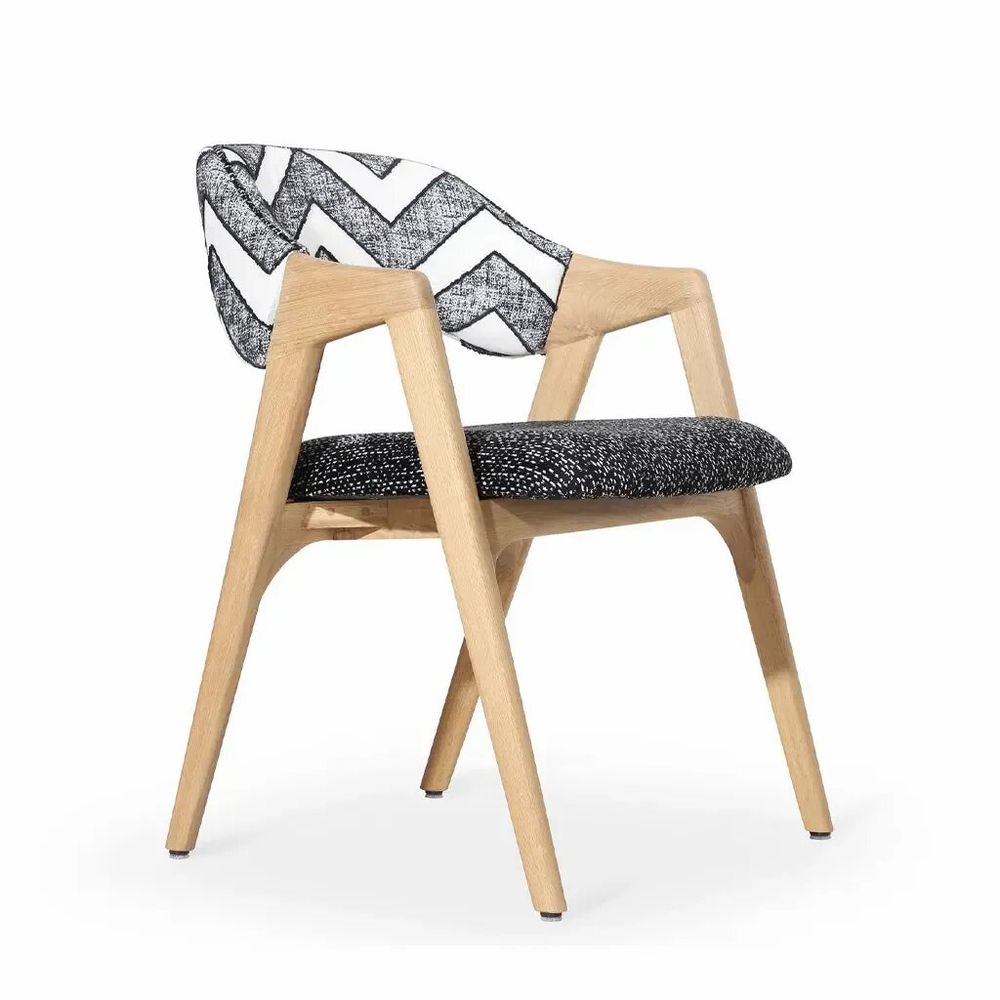 Chaises - Ikkita - Chaise de salle à manger en bois massif avec tissu imprimé noir et blanc - ALANKARAM