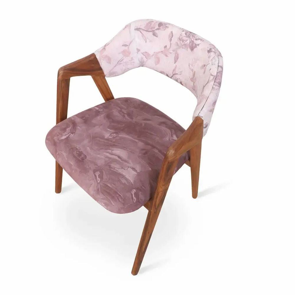 Chaises - Ikkita - Chaise de salle à manger en teck avec tissu imprimé violet - ALANKARAM