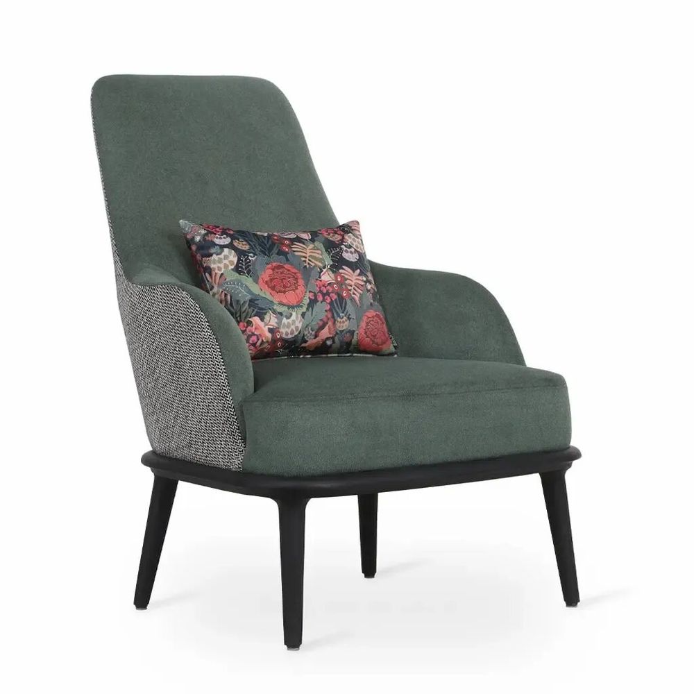 Chairs - Iyi - Lounge Chair with Green Fabric - ALANKARAM