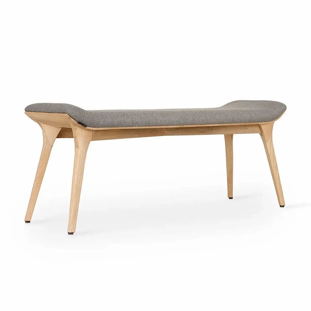 Bancs - Banc en bois massif Phalaka avec tissu gris - ALANKARAM