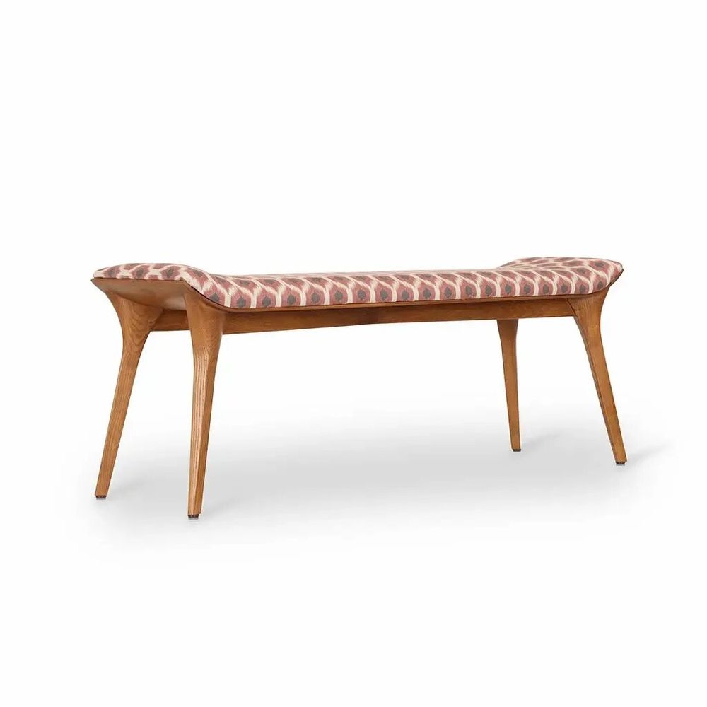 Benches - Phalaka Teakwood Bench with Multicolor Printed Fabric - ALANKARAM
