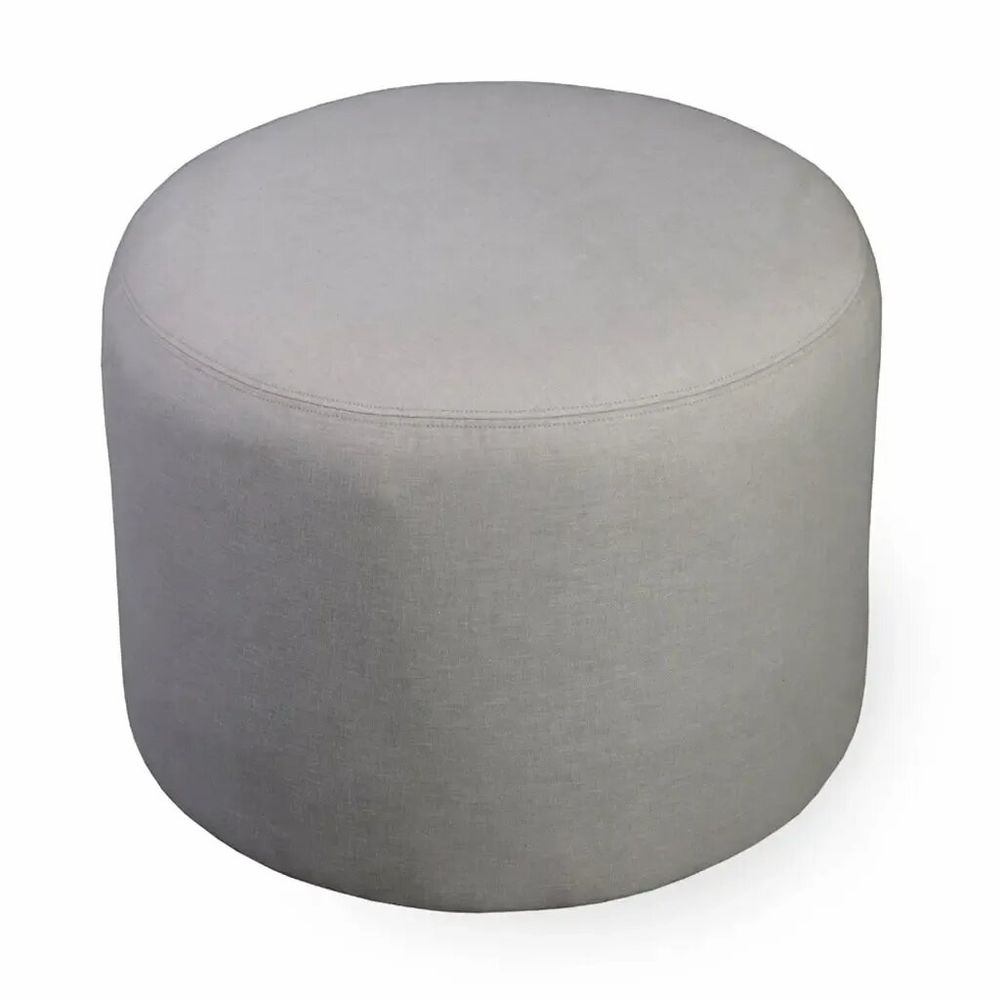 Ottomans - Pouffe - Round Ottoman with Grey Fabric - ALANKARAM