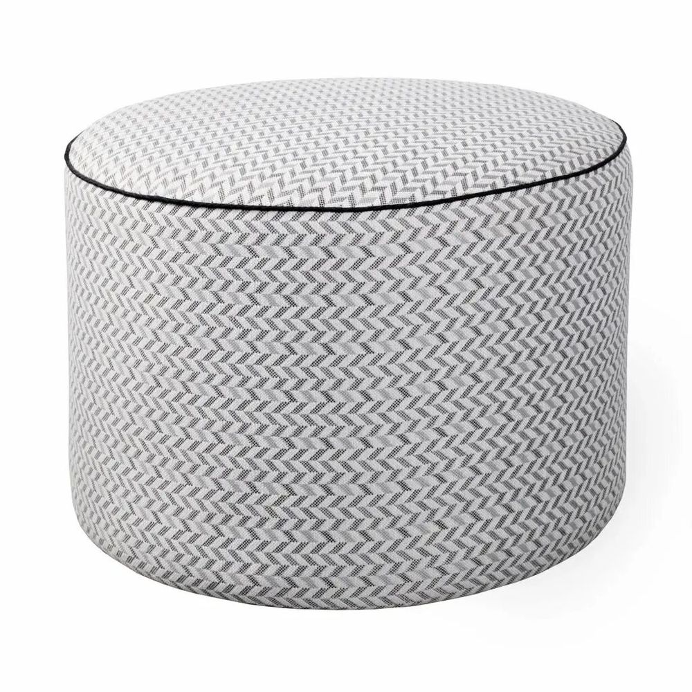 Poufs - Pouf rond en tissu imprimé blanc cassé - ALANKARAM
