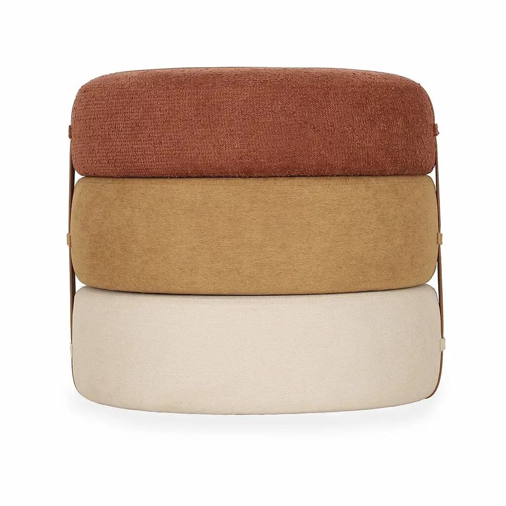 Poufs - Pouf rond en tissu rouge, jaune et blanc cassé - ALANKARAM