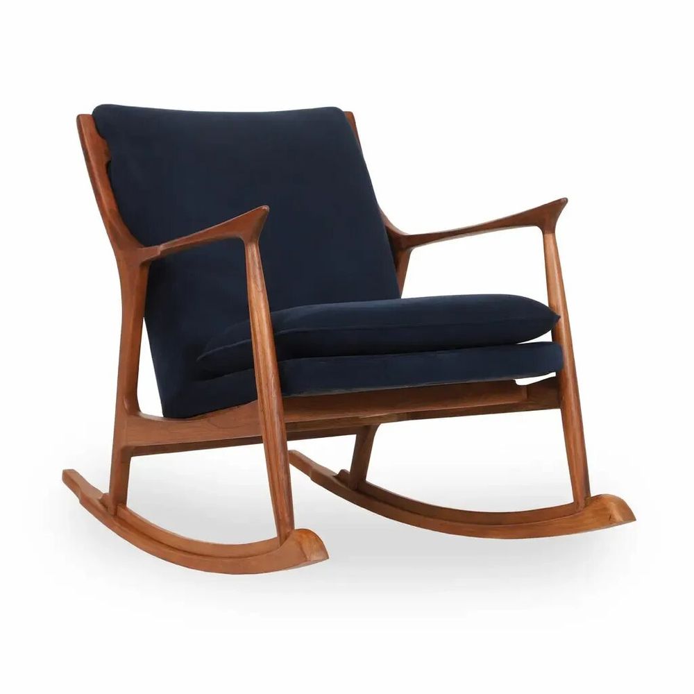 Chairs - Ruru - Lounge Chair with Dark Blue Fabric - ALANKARAM