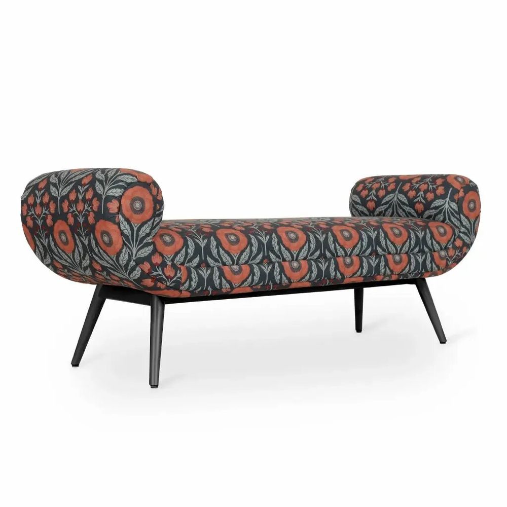Sofas - Santai - Solidwood Bench with Black Printed fabric - ALANKARAM