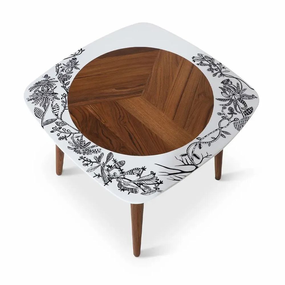 Autres tables - Seni - Table d'appoint en teck avec plateau peint en blanc - ALANKARAM