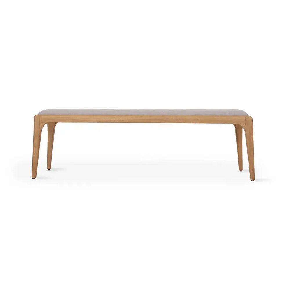 Benches - Sira - Solidwood Bench with Coin Grey Fabric - ALANKARAM