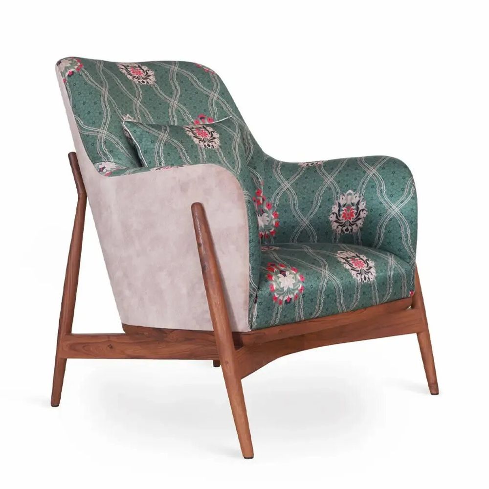 Chaises - Syva - Fauteuil Lounge en Tissu Imprimé Vert - ALANKARAM