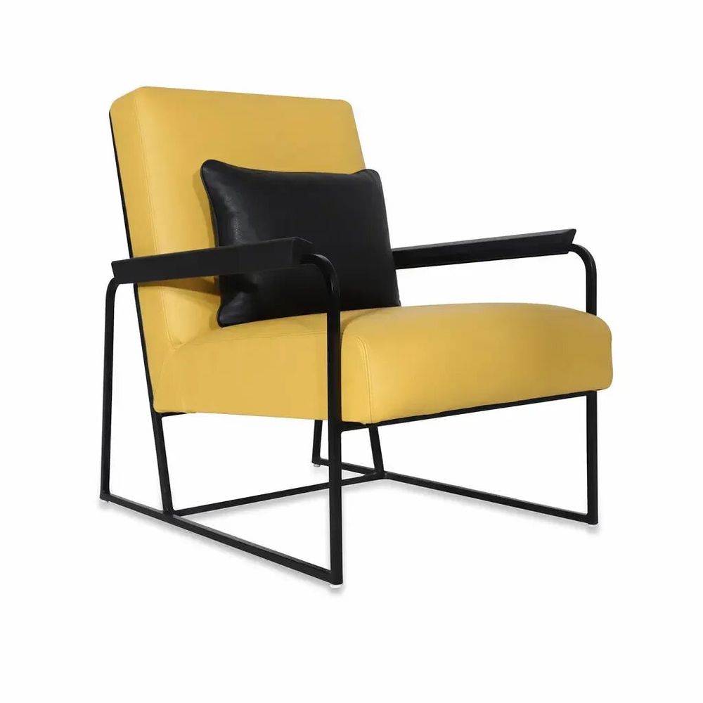 Chairs - Tubli - Lounge Chair with Yellow Leather - ALANKARAM
