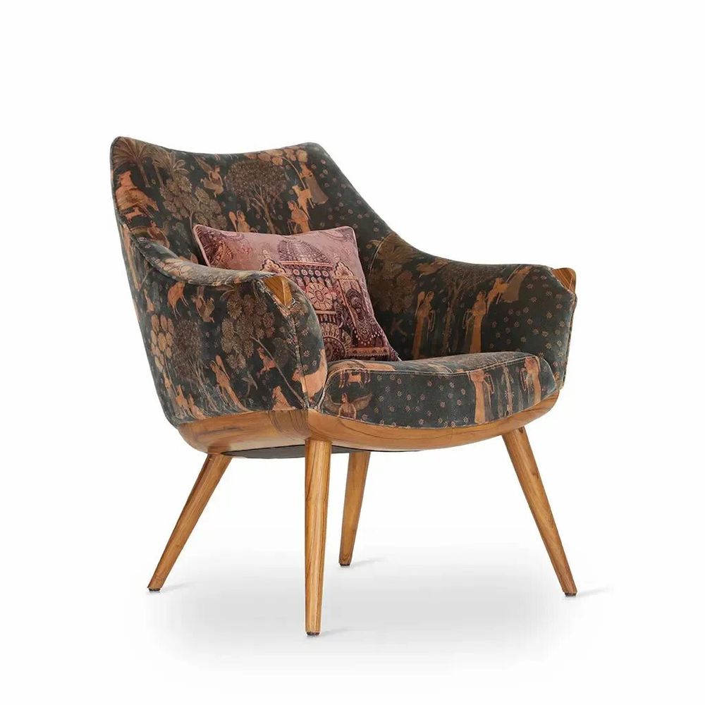 Chairs - Ucho - Lounge Chair With Multicolor Fabric - ALANKARAM