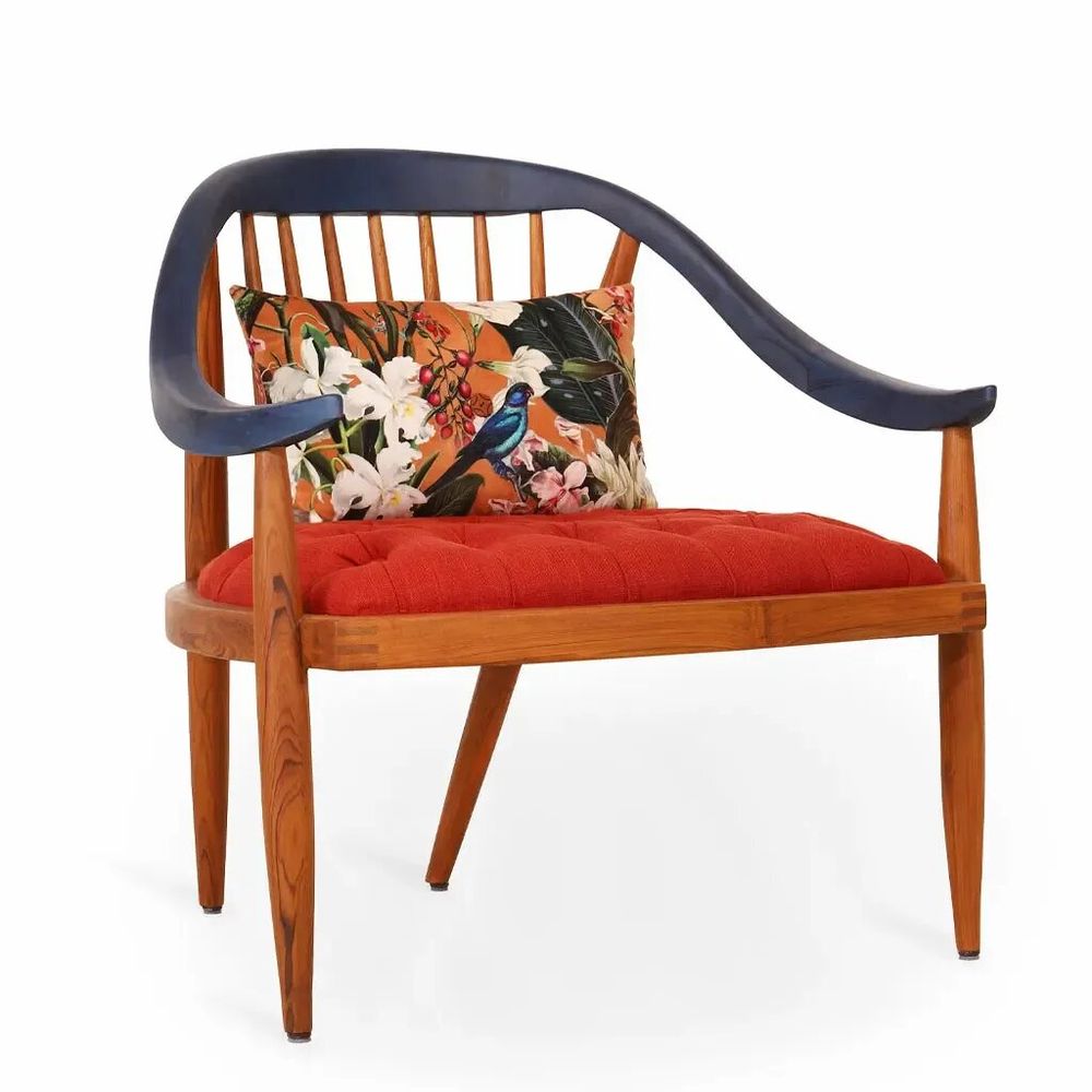 Chairs - Vakra - Lounge Chair With Blue stain - ALANKARAM