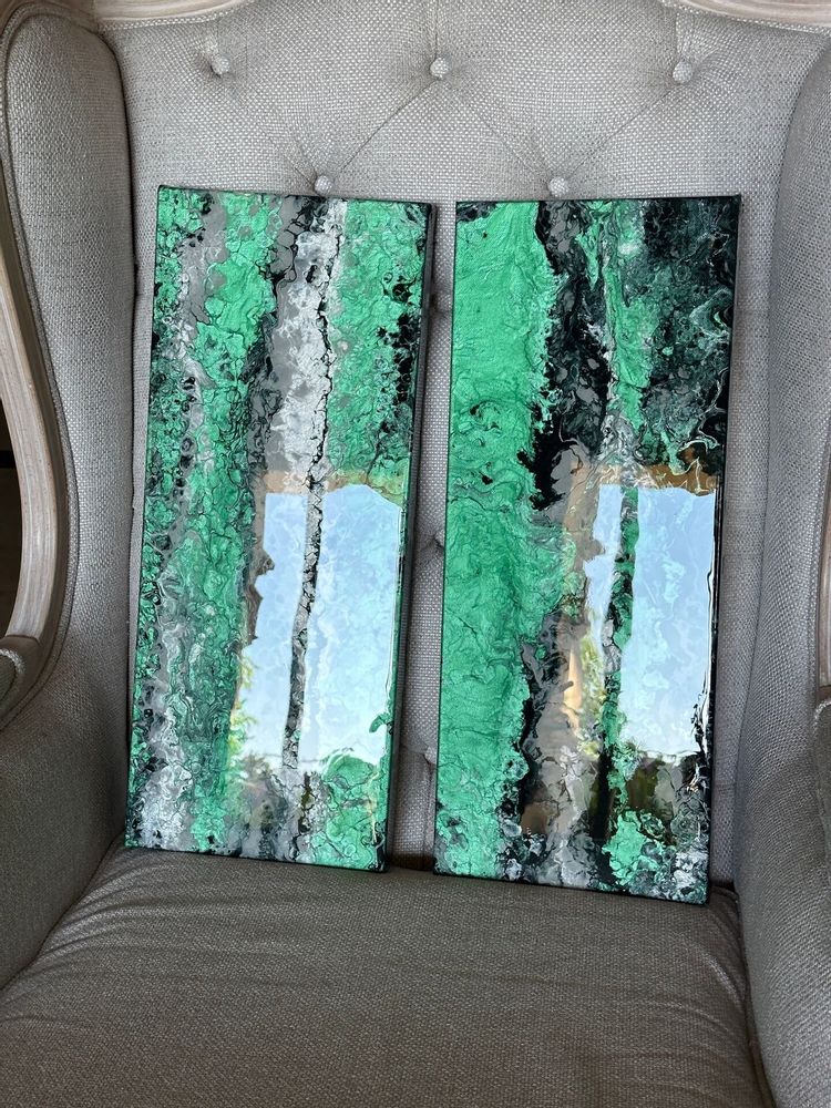 Paintings - Painting Acrylic Resin Diptych "Malachite" - TURIK&ART (KSENIIA TURIK)