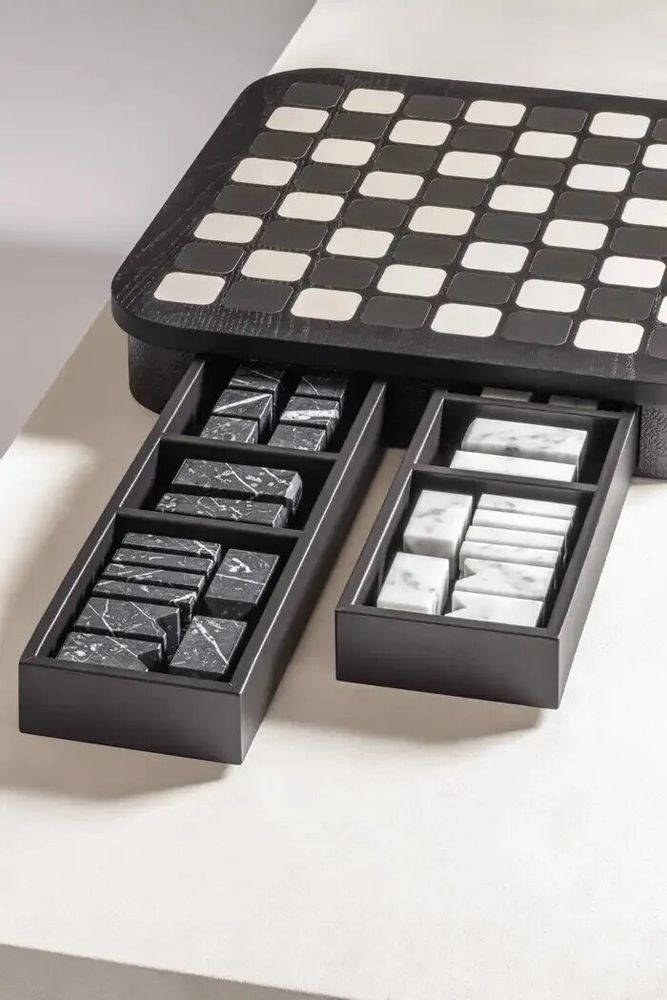 Design objects - Large Chess Set by Giobagnara in Monogram Leather and Marble - ELIE SAAB MAISON