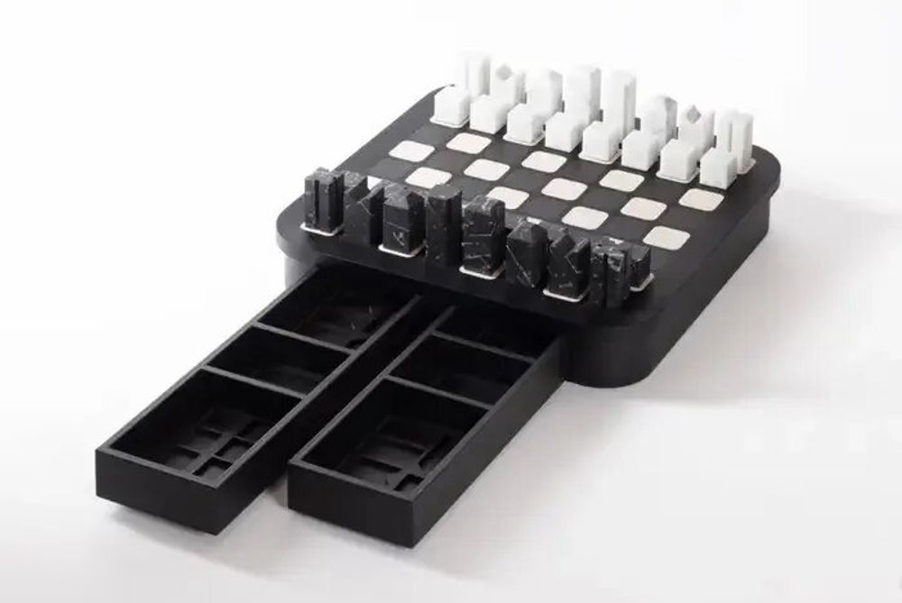 Design objects - Large Chess Set by Giobagnara in Monogram Leather and Marble - ELIE SAAB MAISON