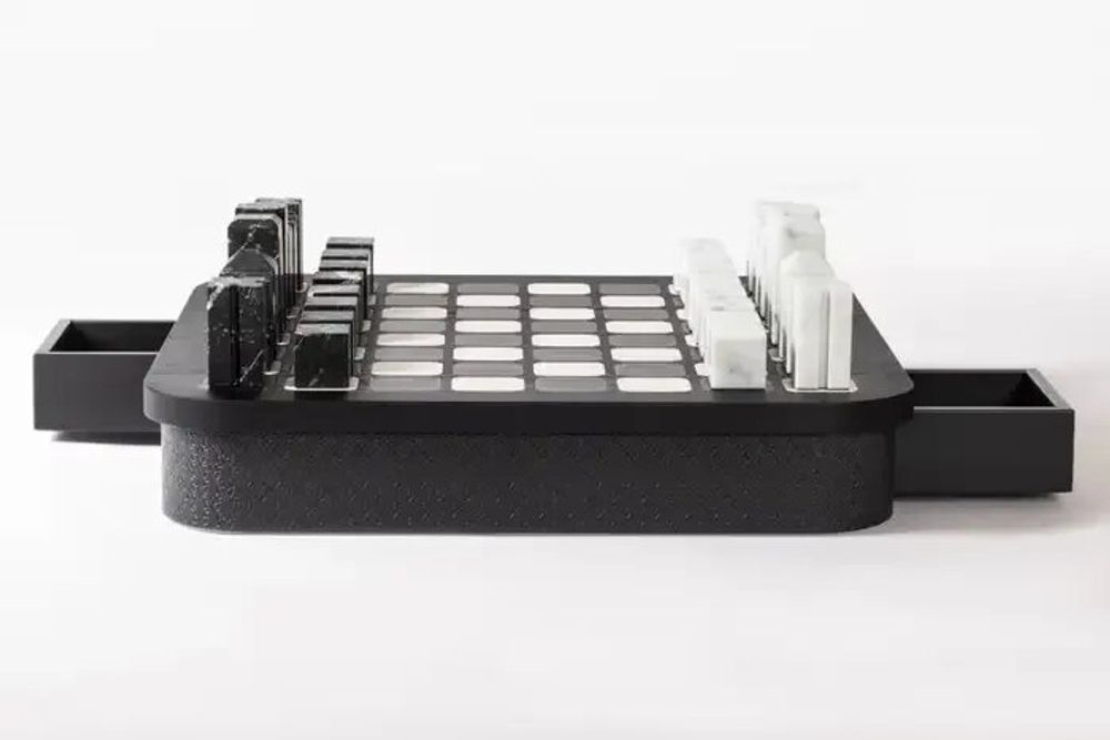 Design objects - Large Chess Set by Giobagnara in Monogram Leather and Marble - ELIE SAAB MAISON