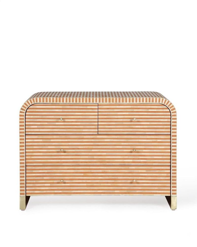 Chests of drawers - 4-DRAWER DRESSER ROUNDED BONE TERRACOTTA/WHITE - FANCY