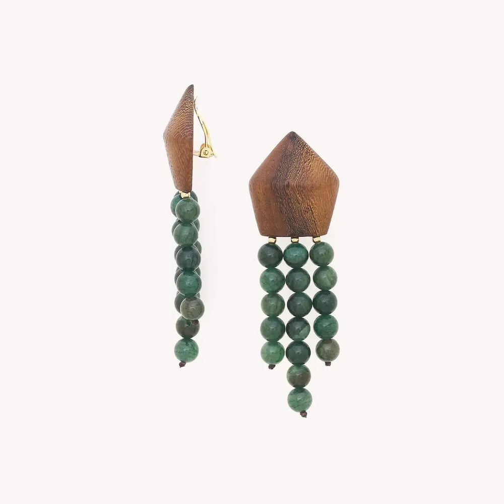 Bijoux - Boucles d'oreilles clips 3 rangs - Aventurine - NATURE BIJOUX