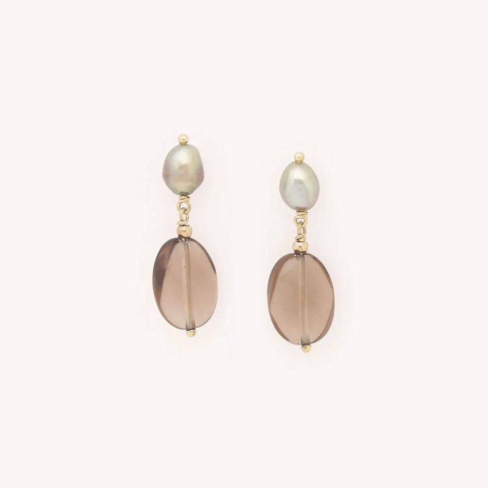 Bijoux - Boucles d'oreilles poussoir petit modèle quartz fumé - L'ile Rousse - NATURE BIJOUX