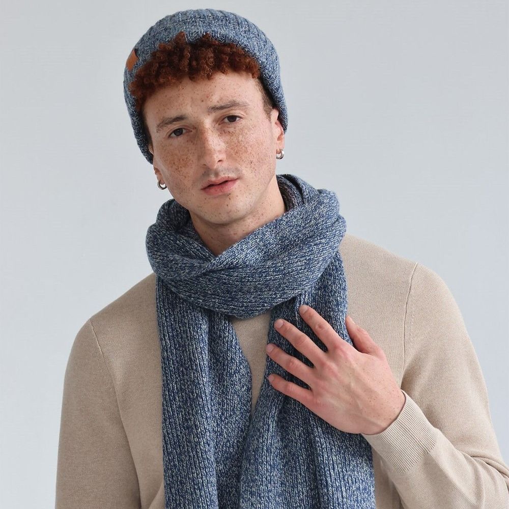 Foulards et écharpes - Coffret cadeau écharpe & bonnet en laine JEFF & JACK bleu chiné - MONSIEUR CHARLI