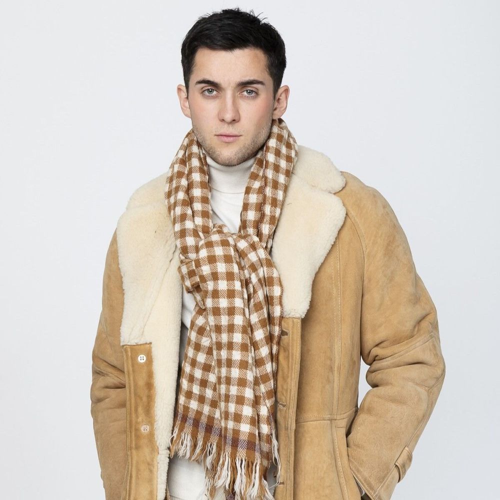 Scarves - LEONARD cognac wool and cashmere scarf - MONSIEUR CHARLI