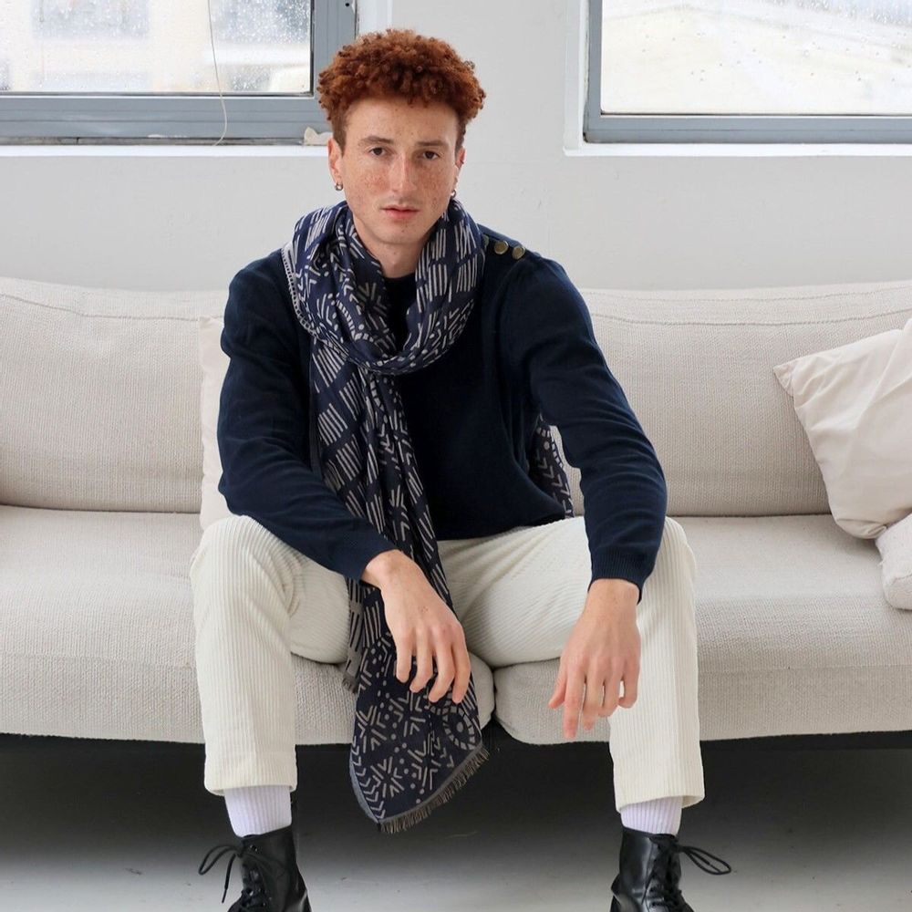 Scarves - PETRUS marine wool and cotton scarf - MONSIEUR CHARLI