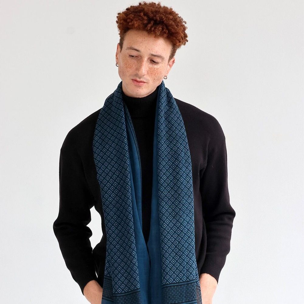 Scarves - PIERIC blue wool scarf - MONSIEUR CHARLI