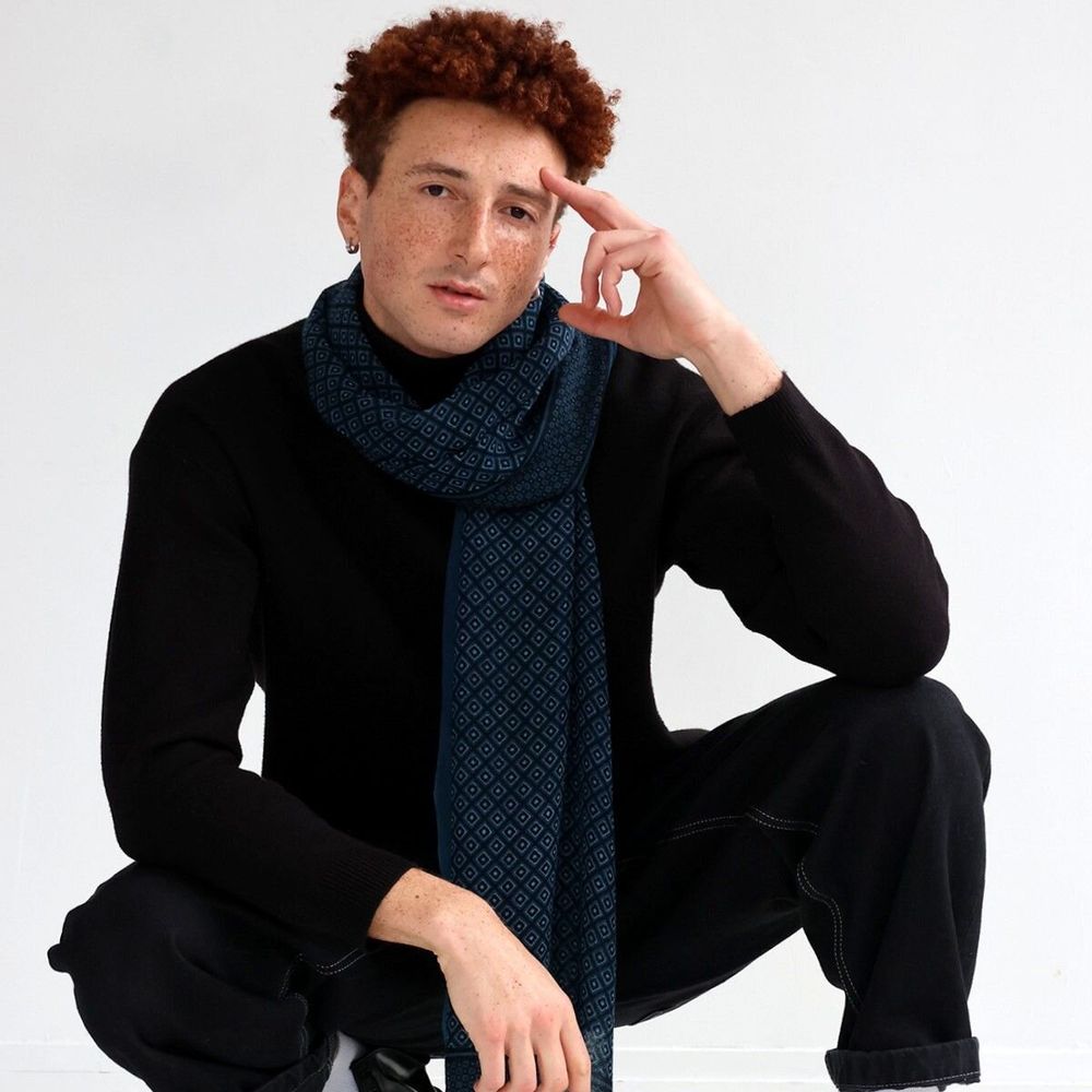 Scarves - PIERIC blue wool scarf - MONSIEUR CHARLI