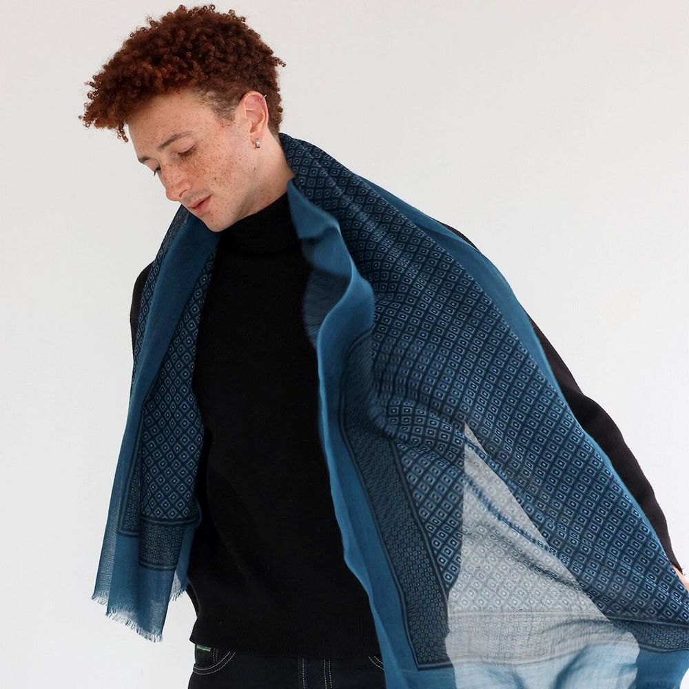 Scarves - PIERIC blue wool scarf - MONSIEUR CHARLI