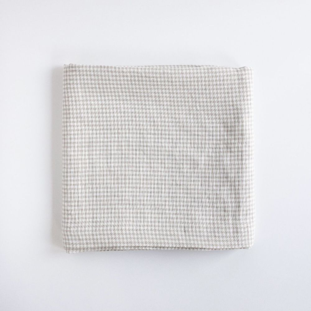 Table linen - Beige Linen Gingham Tablecloth 140 x 180 cm - OURY HOME