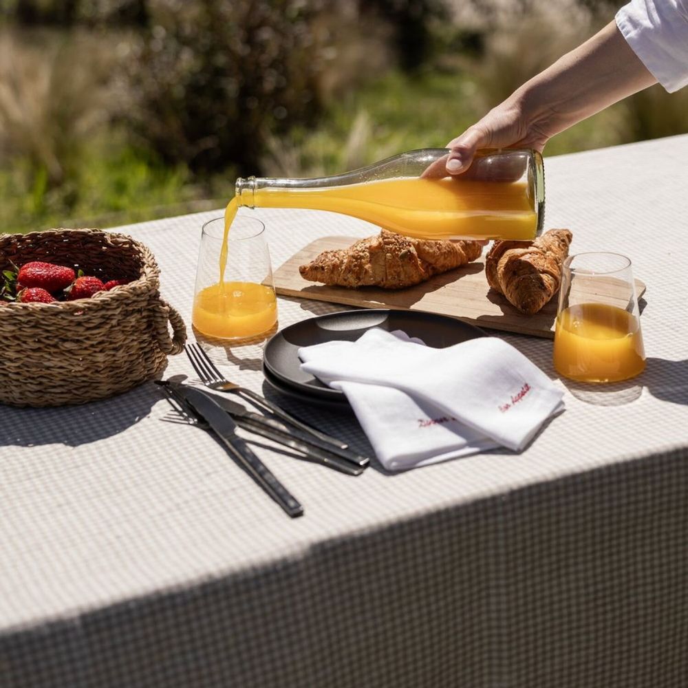 Table linen - Beige Linen Gingham Tablecloth 140 x 180 cm - OURY HOME